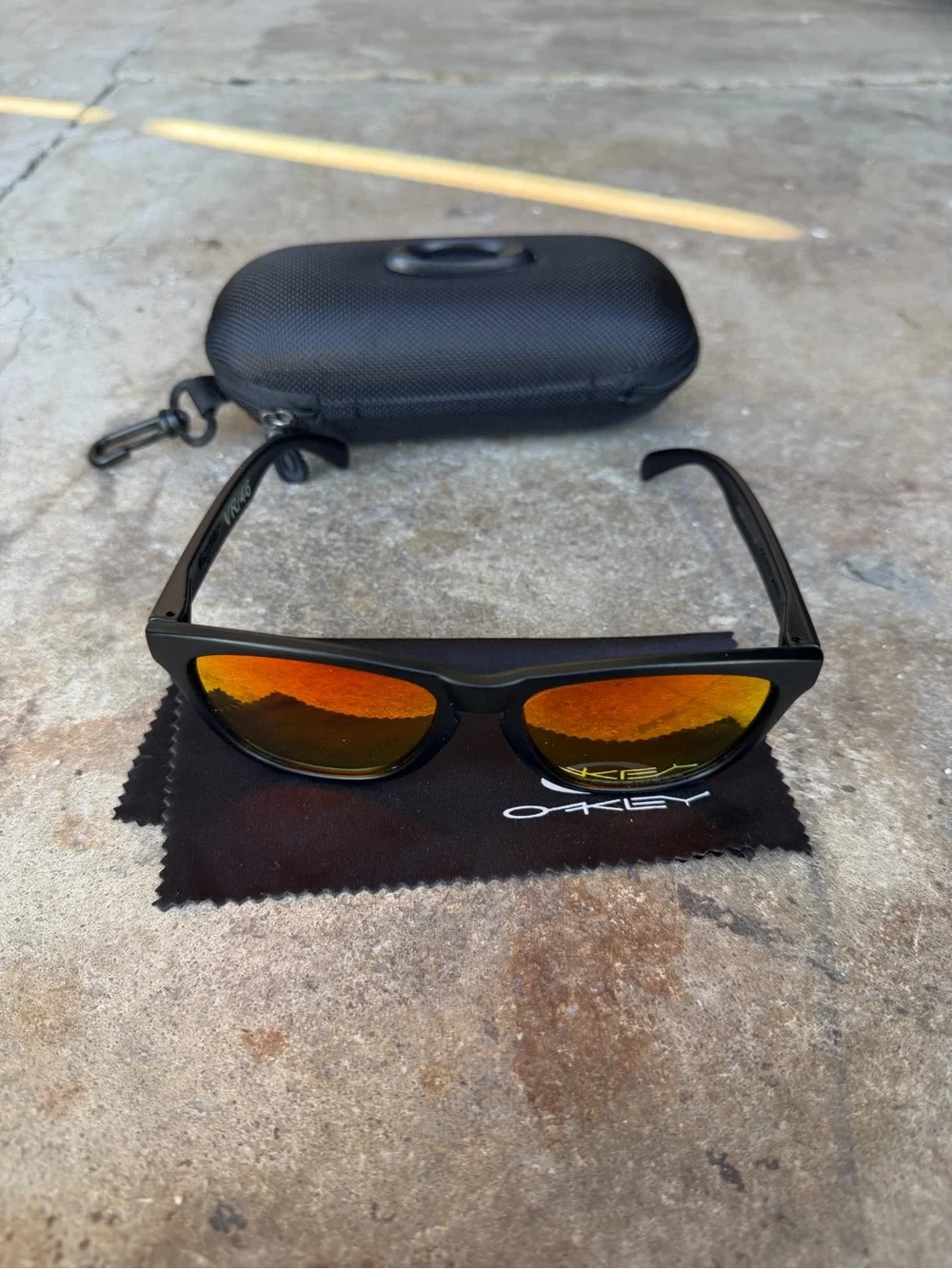 Oakley Frogskin Sunglasses Crystal Matte Black Ruby Red Fire Iridium Prizm Lens